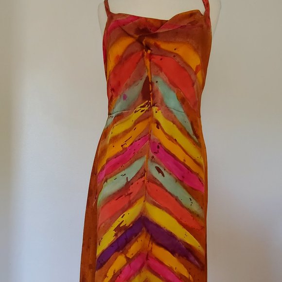 Silk Short Dress african batik purple yellow gold pink red blue rainbow festival - Picture 2 of 9